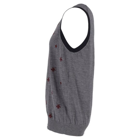 Gucci Bee & Star Sweater Vest in Grey Wool - Picture 2 of 3